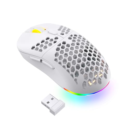 LTC Mosh Pit RGB Kabellose Gaming-Maus mit ultraleichtem Wabengehäuse,16.000 DPI einstellbar, ergonomische Form für Rechts- oder Linkshänder, komfortable 2,4G Mäuse für PC/Mac/Laptop, Weiß