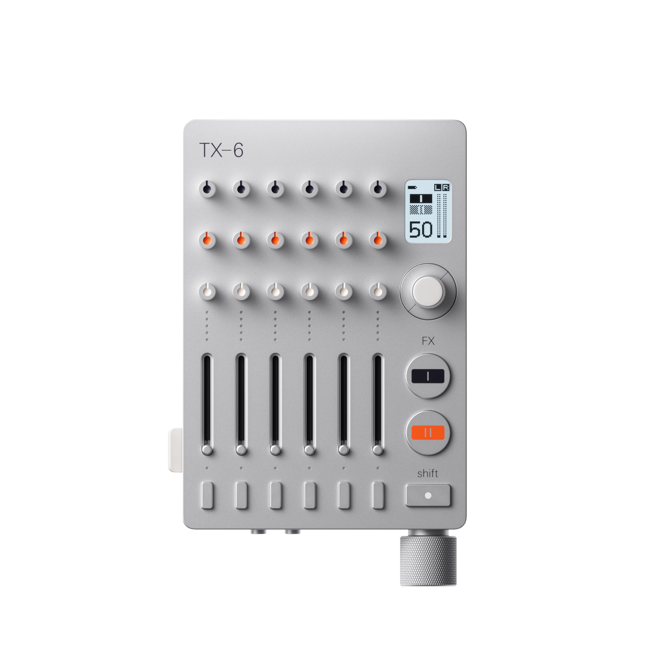 teenage engineering TX-6 tragbares 6-Kanal-Stereo-Mischpult und USB-Audio-Interface, Akku mit 8 Stunden Betriebszeit, BLE und USB-Midi, kompatibel mit iOS