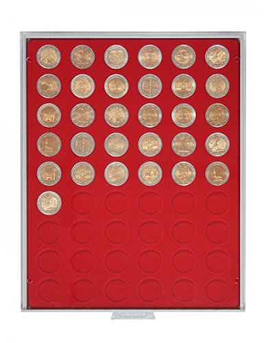 LINDNER Das Original Münzbox Standard mit 54 runden Vertiefungen für Münzen mit Ø25,75 mm, z.B. für 2 Euro-Münzen