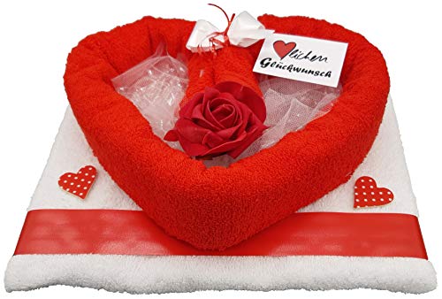 Frotteebox Geschenk-Set Herz aus Handtuch (100x50cm) und Gästetuch geformt zu Muttertag Geburtstag Hochzeit