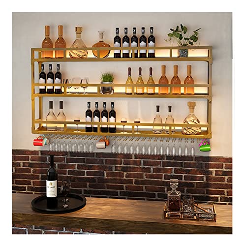 ZJGFCB LED-Weinregal zur Wandmontage, anpassbare schwebende Metallregale für Zuhause, Restaurants, Bars, Flaschen- und Glashalter mit Oben hängendem Kelch