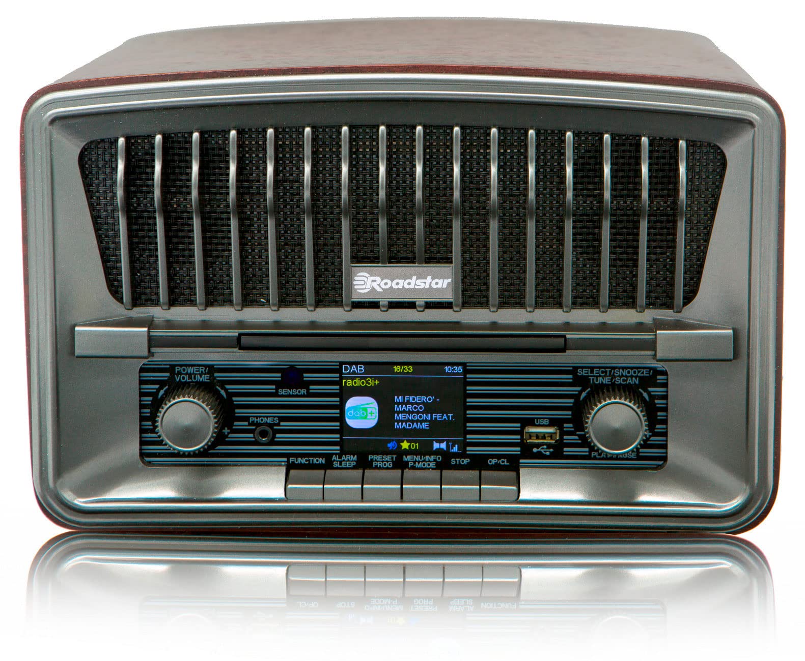 Roadstar HRA-270CD+BT Tragbares CD-Radio Vintage Digital Dab/Dab+/FM, CD-MP3-Player, Bluetooth, USB, Stereo, AUX-IN, LCD-Display, Fernbedienung, Kopfhöreranschluss, Alarm, Holz