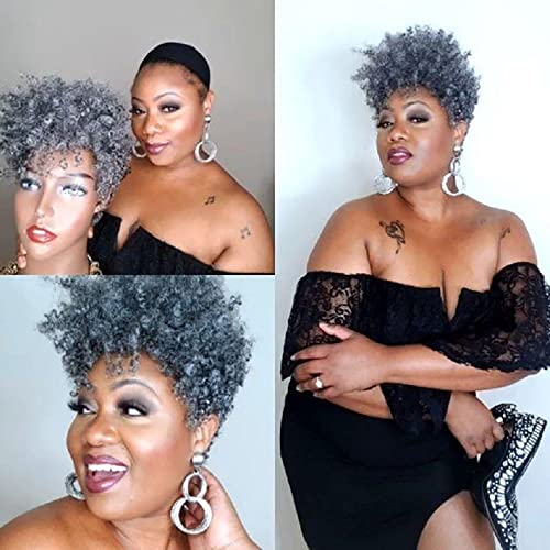 Kurze lockige graue Perücke Afro-Kinky Perücken für schwarze Frauen synthetische hitzebeständige flauschige Perücken weiche federnde Locken Haarperücke A