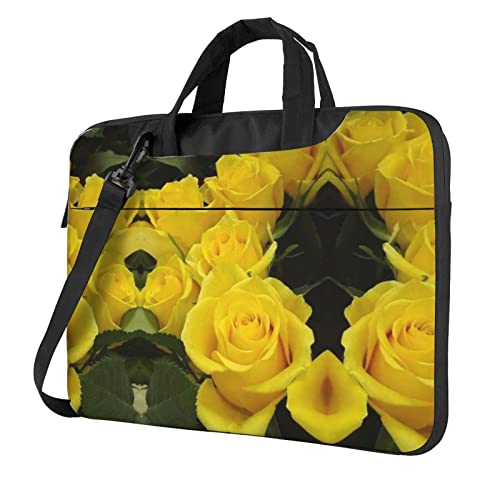Laptop-Schultertasche mit gelben Rosen, für Laptop und Tablet, Schwarz , 13 inch