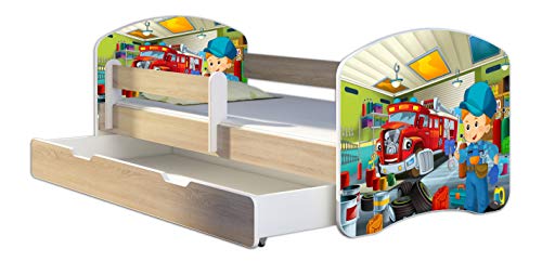 Kinderbett Jugendbett mit einer Schublade und Matratze Sonoma mit Rausfallschutz Lattenrost ACMA II 140x70 160x80 180x80 (45 Mechaniker, 180x80 + Bettkasten)