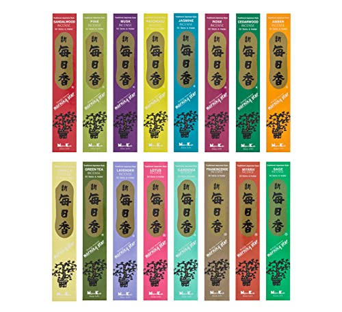 Nippon Kodo PK02 Japanisches Räucherstäbchen, Morning Star, 50 Stück, Packung mit 16 Düften, Mehrfarbig