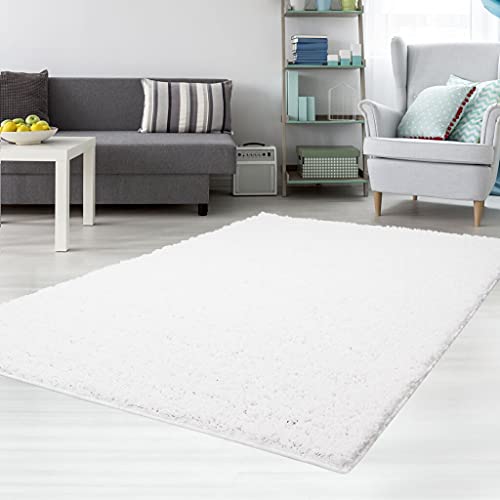 carpet city Shaggy-Teppich Weiß 100x300 cm - Hochflor Langflor Einfarbige Teppiche Wohnzimmer Schlafzimmer