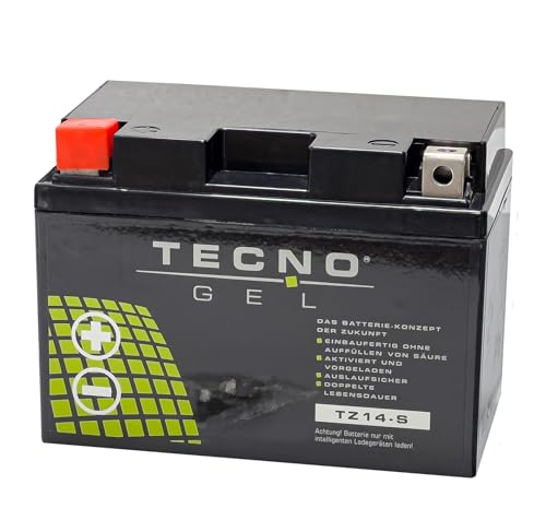 TECNO-GEL Motorrad-Batterie YTZ14-S für Honda CB 1300, 12V Gel-Batterie 11,3Ah (DIN 51101), 151x87x110 mm inkl. Pfand