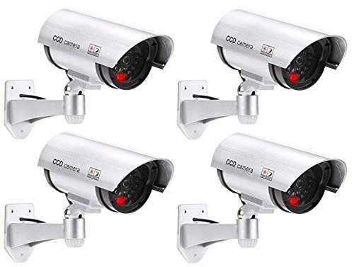 4X Dummy Kamera Attrappe mit Objektiv Überwachungskamera Fake Camera mit rotem LED Licht täuschend echt für Wand Decke