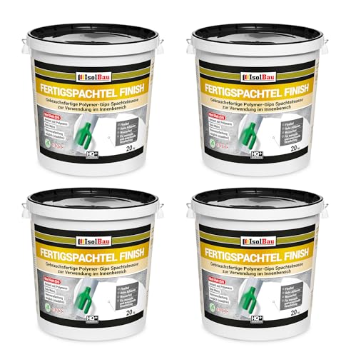 Isolbau Fertigspachtel Finish Q1-Q4 - Gebrauchsfertige Polymer-Gips Fertig-Spachtelmasse für innen - 4 x 20 kg Eimer, Weiß