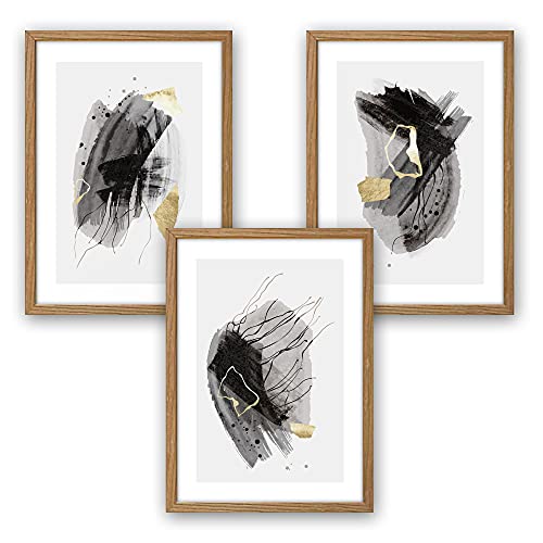 3-teiliges Premium Poster-Set | Kunstdruck | just do it | Deko Bild für Ihre Wand | optional mit Rahmen | Wohnzimmer Schlafzimmer Modern Fine Art | DIN A4 / A3 (A3, natur Rahmen)