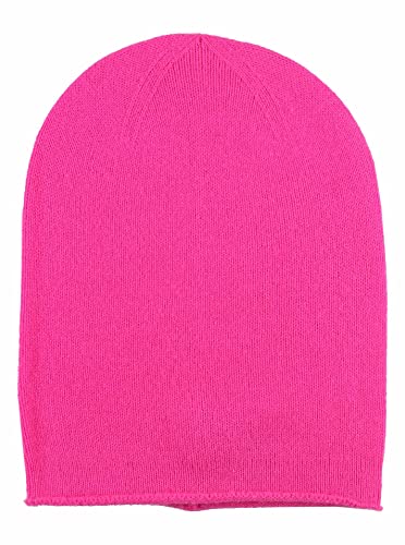 Zwillingsherz Slouch-Beanie-Mütze aus 100% Kaschmir - Hochwertige Strickmütze für Damen Mädchen Jungen - Hat - Unisex - One Size - warm und weich im Sommer Herbst und Winter - Neon pink