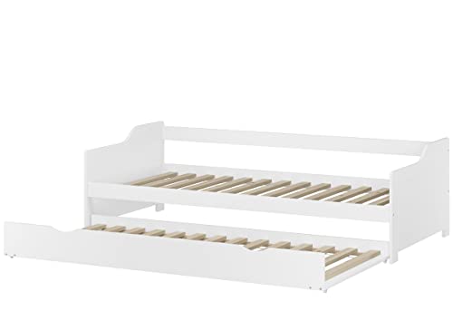 Erst-Holz® Sofabett Doppelbett Bettgestell 90x200 Einzelbett Bett + Bettkasten Kiefer weiß 60.34-09 W