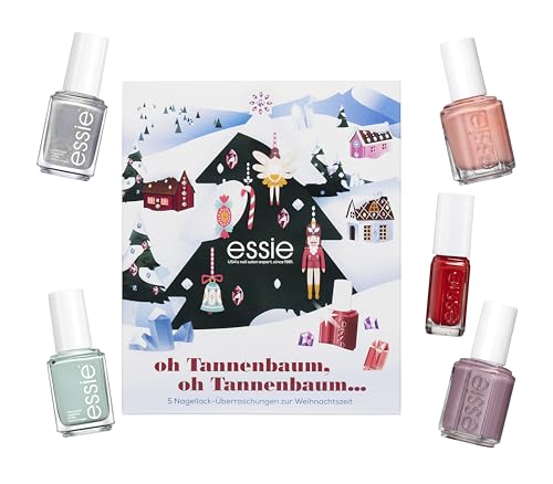 Essie Mini-Adventskalender 2023 (5-tlg.): 4 Farben all you ever beaded, merino cool, beachy keen, blooming friendship und 1 Mini in fifth avenue