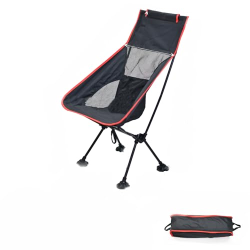 BABANI Camping Stuhl Campingstuhl Kleines Packmaß Campingstuhl Faltbar Ultraleicht Klappstuhl Faltstuhl Chair Klappbar (Schwarz-Rot-Groß)