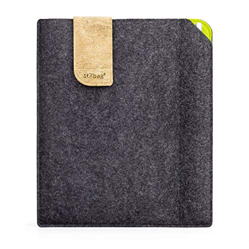Stilbag Filztasche für Apple iPad Mini (2019) | Etui Case aus Merino Wollfilz und Kork mit Pencil Fach | Modell KUNO in anthrazit - apfelgrün | Tablet Schutz-Tasche Made in Germany