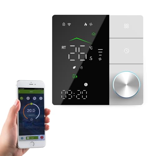 Qiumi Smart WiFi Knob Thermostat Smart Life APP Fernbedienung für Wasser Gas Boiler Heizung Kompatibel mit Alexa Google Home, Trockenkontakt 5A 95~240VAC