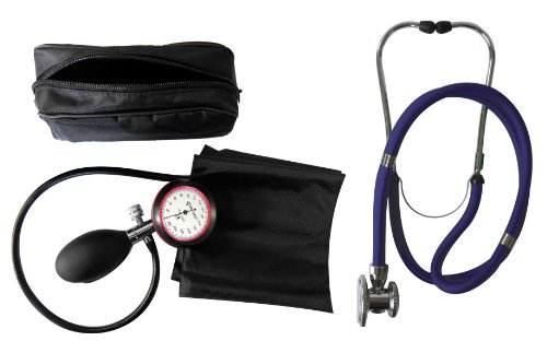 Blutdruckmessgerät 1-Schlauch Oberarm + Stethoskop Rappaport/Doppelkopf Stethoskop dunkelblau 1 Stück (= 1 Set- 2 Artikel)