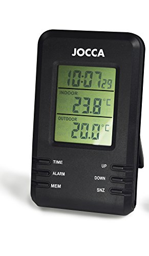 JOCCA Digital Wireless Tragbarer Wetterstation/Indoor/Outdoor Maßnahmen Temperatur, Luftfeuchtigkeit, Luftdruck und hat Alarm und mehr, Schwarz, 7,4 x 2,3 x 12,5 cm, Plastic, 7.4 x 2.3 x 12.5 cm