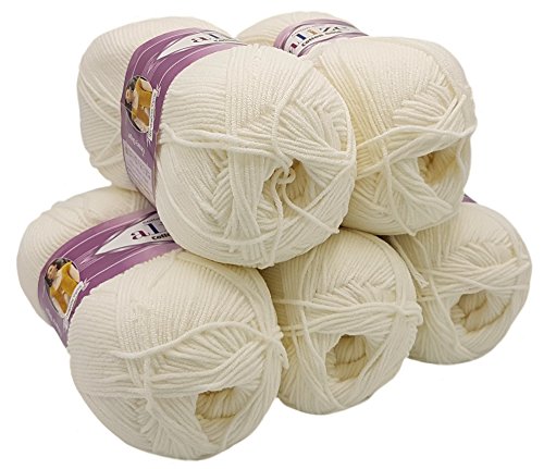 Alize Cotton gold 5 x 100g Strickwolle 55% Baumwolle, 500 Gramm Wolle einfarbig (Creme 62)