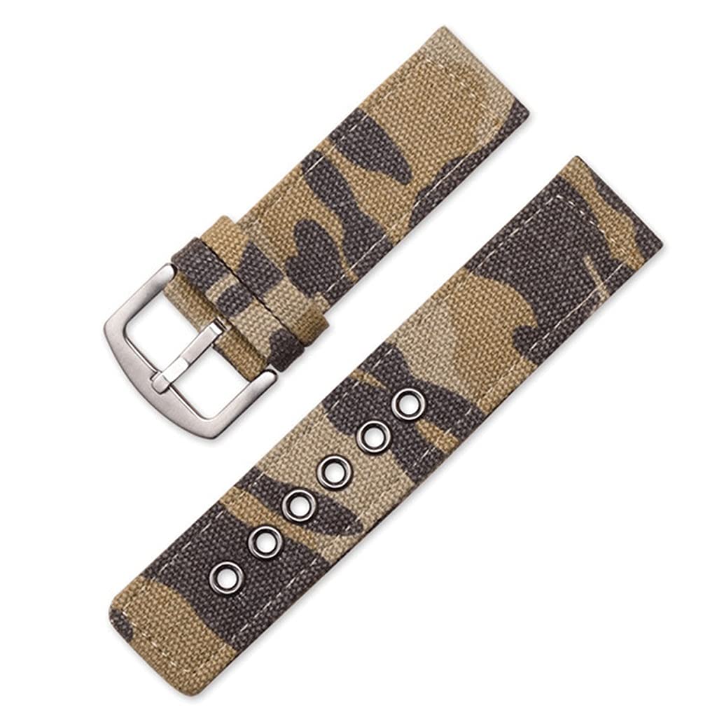 Camouflage Military Canvas Armband Uhrenarmbänder Damen Herren Schwarz Grün Sport Uhrenarmband Uhren Zubehör (Farbe: Blau, Größe: 22 mm) (Gelb 24 mm)