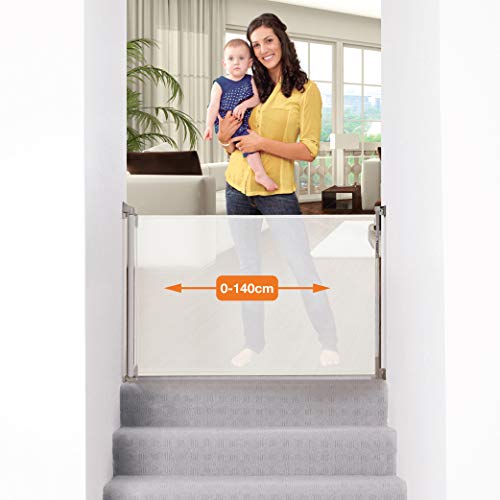 Dreambaby® (0-140cm) - Einziehbares/Einrollbares Tür- und Treppenschutzgitter für Babys und Haustiere. Extra-Hoch, Versetzbar, geeignet für den Innen- und Außenbereich. 2019 Version! (Schwarz)