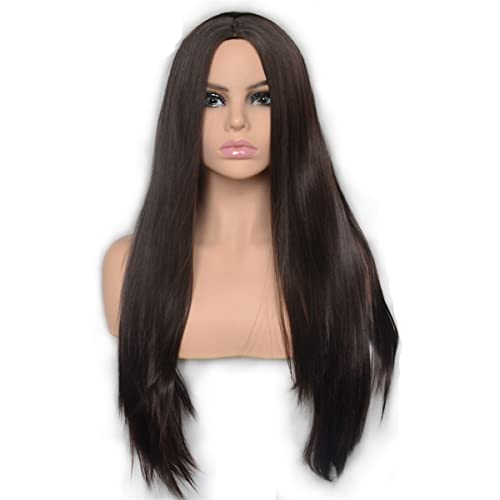 Lace Front Wigs Straight Hair Glueless Lace Wigs Synthetic Long Silk Straight Natural Wig Heat Resistant Fiber Natural Black Hair Wig with Baby Hair for Black Women,24 inch
