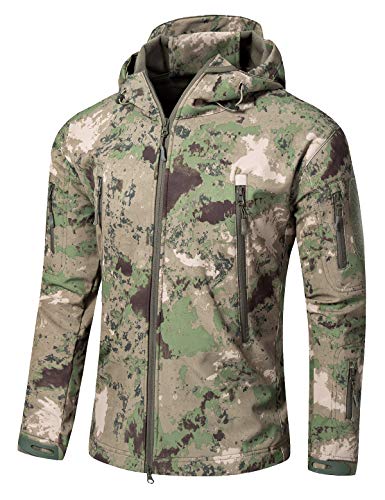 YFNT Taktisch Softshell Fleecejacke Camouflage Militär Hoodie Outdoor Wandern Camping Warm Innenfutter Winddicht Wasserdicht Mantel Jacken Skijacke