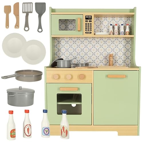 Kinderküche aus Holz, Spielküche aus Holz Spüle, Backofen und Dunstabzug (Modell 7)