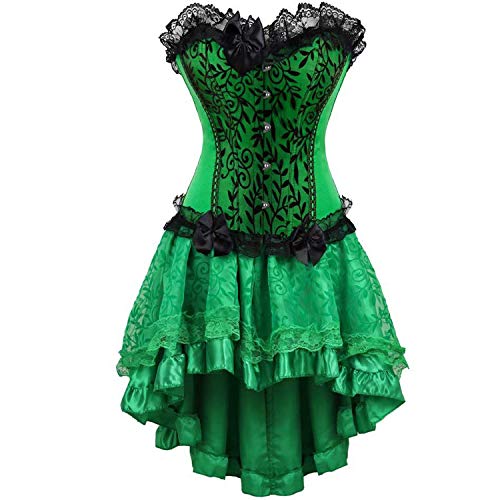 Josamogre Korsett Kleid Damen Corset Dress Corsagenkleid Rock Spitzen Gothic Retro Grün 2XL