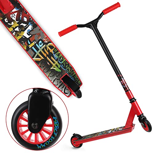 SportVida Stunt Scooter. Freestyle Roller für Jugend. Trickroller für Kinder ab 6 Jahre. Kautschuk Scooter Rollen 100mm - 110mm. (Schwarz-Rot)