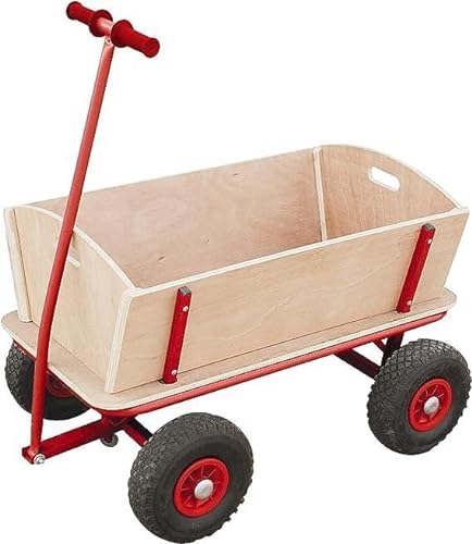 Izzy Bollerwagen Holz Kinder Luftreifen 100kg für alle Gelände Geeignet (Holzbollerwagen mit Pannensicheren PU-Reifen), 95 x 61 x 59 cm Abmessung; 15 KG