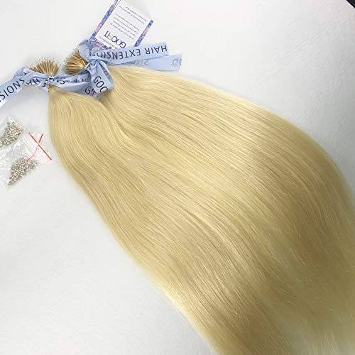 GOOFIT Haarverlängerung mit Nano-Spitzen, Echthaar, Remy-Haar, Nanoring, 1 g/s, 50 Stück pro Packung, (45,7 cm, #613 Bleach Blonde)