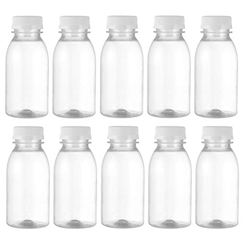 Cabilock 10 Stück 250 ml Milch Flaschen mit Lidsjugs, transparente Töpfe, Saftflaschen aus Kunststoff, Behälter für Empfang, Reisen, Outdoor