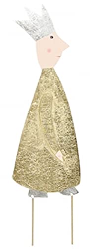 stimmungsvoller Gartenstecker Blumenstecker Dekofigur König als Flache Silhouette aus Metall beidseitig Gold oder Silber mit Krone in verschiedenen Größen (Gold breit groß)
