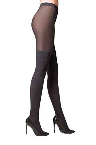 Selente Lovely Legs raffinierte Damen Strumpfhose in Strapsstrumpf-Optik, made in EU, schwarz-gerippte Overknee, Gr. XL