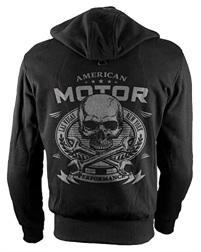 Rebel on Wheels Biker-Hoodie Motorrad-Hoodie Aramid American Motor Schwarz Kapuzen Jacke Motorrad L