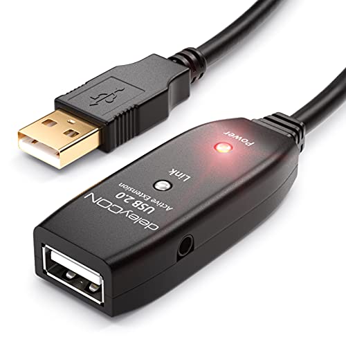 deleyCON 20m USB 2.0 Verlängerungkabel Repeater-Kabel Aktiv mit 2 Signalverstärker Extension Cable USB-A auf USB-A Buchse - Schwarz