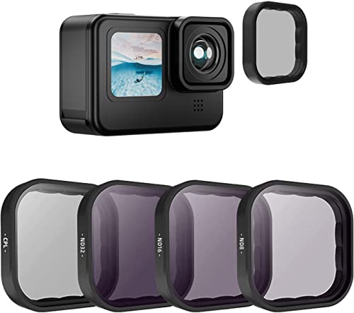 TELESIN Objektivfilter-Set ND8, ND16, ND32, CPL für GoPro Hero 9 Black Action-Kamera, Neutraldichte- und Polarisationsfilter-Set, Objektivschutz für Go Pro 9 Zubehör
