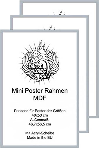3 Stück Rahmen #319098 Mini Poster Wechselrahmen der Marke Shinsuke® 40x50 cm Profil: 30mm MDF Holzfaserwerkstoff lackiert Silber