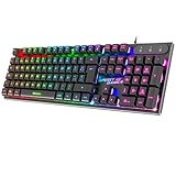 SPIRIT OF GAMER x PRO K1 | Kabelgebundene Semi Mechanische Gaming Tastatur PC | Layout QWERTY Spanisch | 26 Anti-Ghosting Tasten | 3 RGB Hintergrundbeleuchtungsmodi | Slim USB Gaming Keyboard
