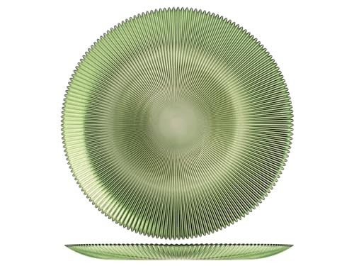 H&H Groove Set mit 6 Untersetzern, Glas, Grün, 32 cm