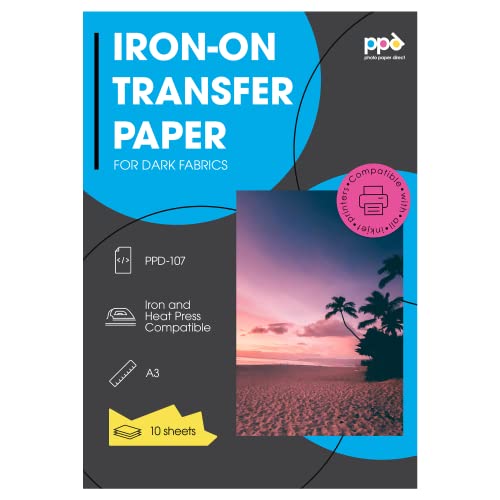 PPD 10 x A3 Inkjet Premium Transferpapier für dunkles Textil, Bügeleisen, Transferpresse PPD-107-10