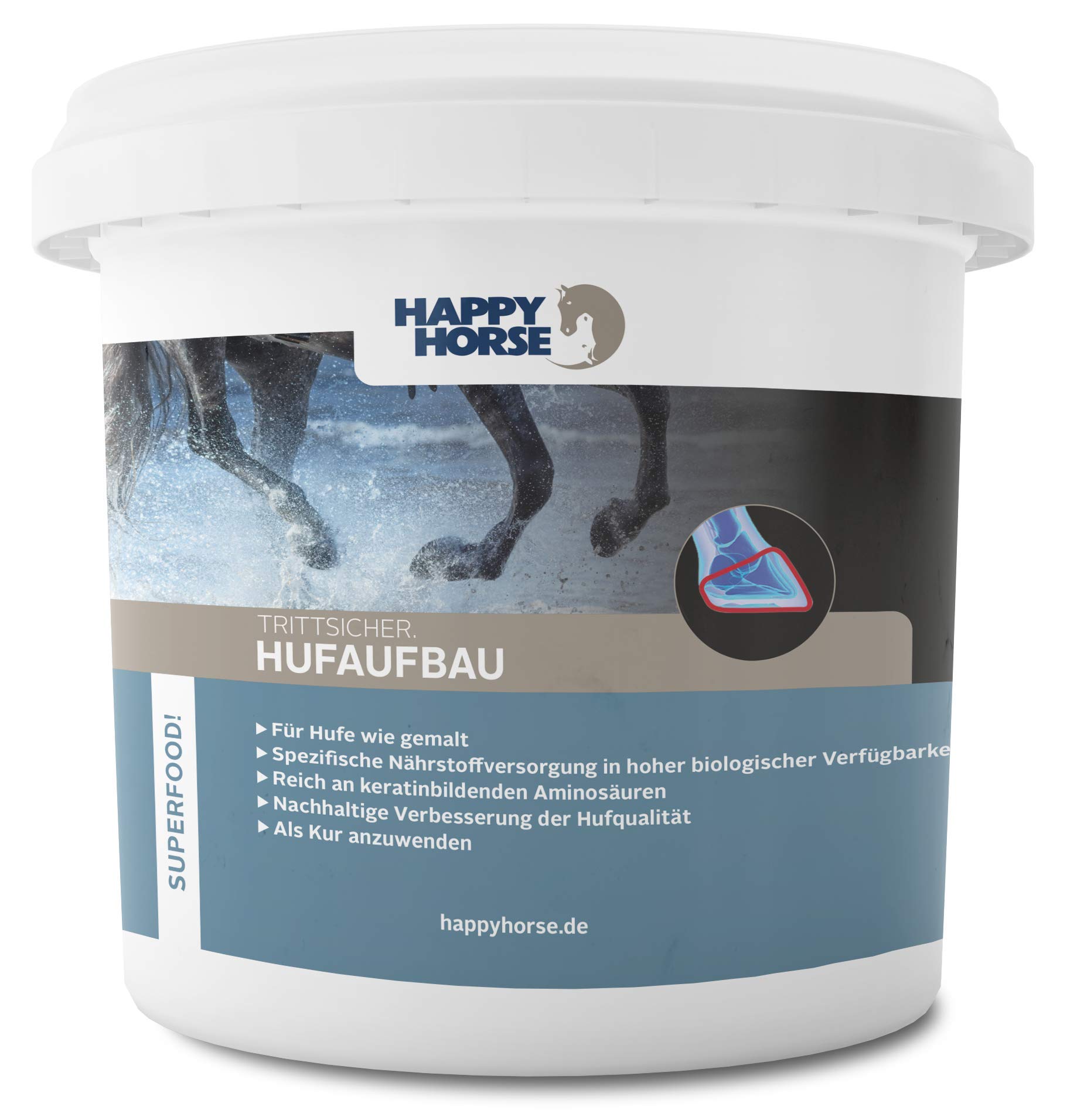 Happy Horse Hufaufbau - Das Superfood für erstklassiges Hufwachstum und Hornqualität. Hufschmieds Liebling