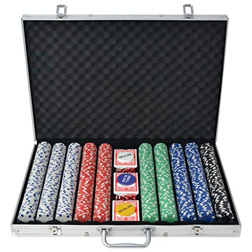 yorten Pokerkoffer 1000 Pokerchips Aluminium Poker Set mit 1.000 Chips Mehrfarbig 53 x 37 x 6,7 cm