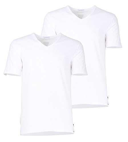 BALDESSARINI Herren 2er Pack Unterhemden, V-Neck Halbarm T-Shirt Uni - Farbwahl: Farbe: Weiß | Größe: 5 (Gr. Medium)