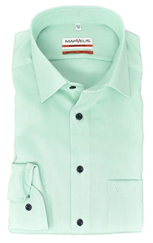 Marvelis Herren Businesshemd Modern Fit Kent Kragen Langarm Einfarbig Hellgrün, Kragenweite:41