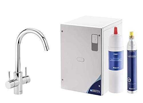 BRITA Wassersprudler yource pro Select Elektronisch mit CO2 Zylinder - Mit Filter und Kühlung - Armatur rund, Chrom glänzend