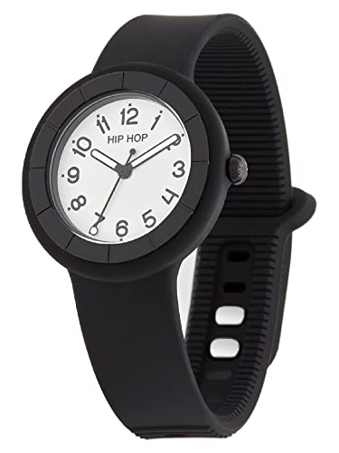 Hip Hop Damen-Armbanduhr HERO.DOT Zifferblatt Einfarbig Weiß Uhrwerk nur Zeit - 3H Quarz und Armband Silikon schwarz HWU1105