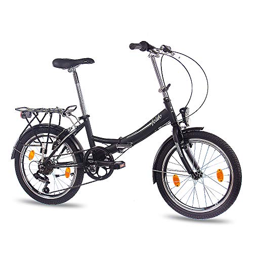 CHRISSON 20 Zoll Faltrad Klapprad - Foldo schwarz - Faltfahrrad für Herren und Damen - 20 Zoll klappbares Fahrrad mit 6 Gang Shimano Kettenschaltung - Folding City Bike